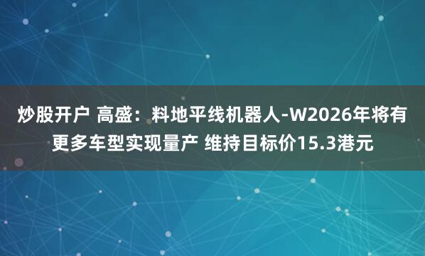 炒股开户 高盛:料地平线机器人-W2026年将有更多车型实现量产 维持目标价15.3港元